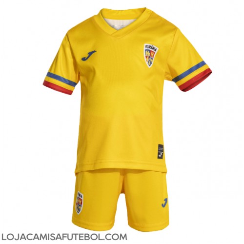 Camisa de Futebol Romênia Equipamento Principal Infantil Europeu 2024 Manga Curta (+ Calças curtas)